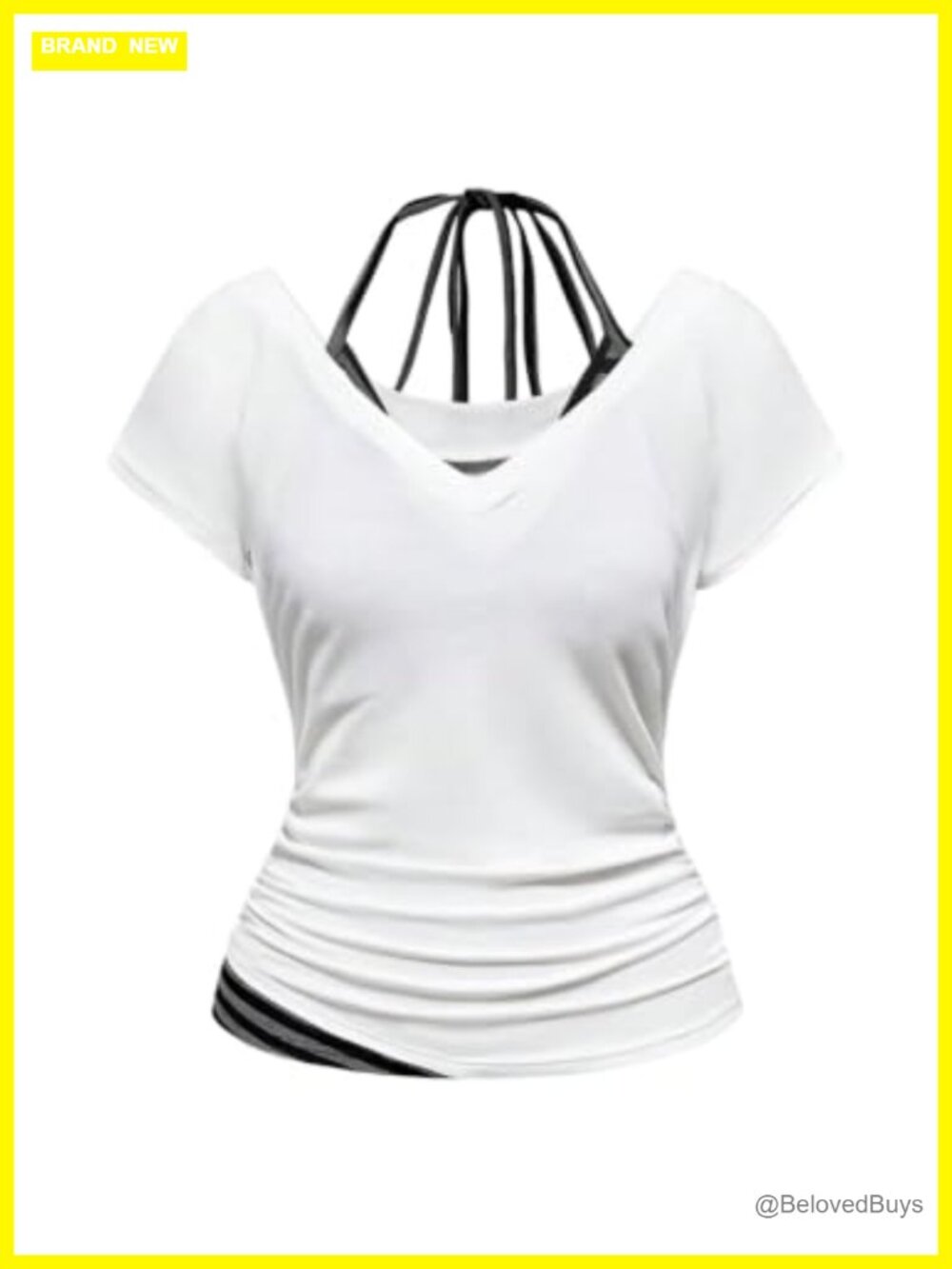Women's Striped Halter Tshirt Slim Fitted Fairy Grunge 2 in 1 Top